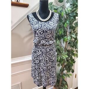 Basic Basique Women Blue Floral Cotton Scoop Neck Sleeveless Knee Length Dress L